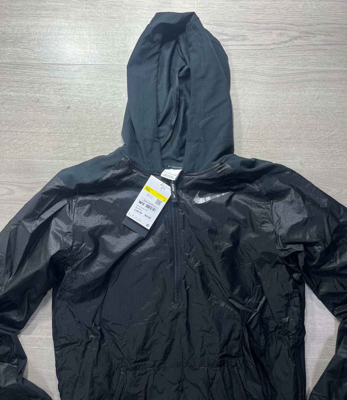Men's Nike Pro Repel Half Zip Black Hooded Training Running Windbreaker Jacket - DM5536-100 - Size Small