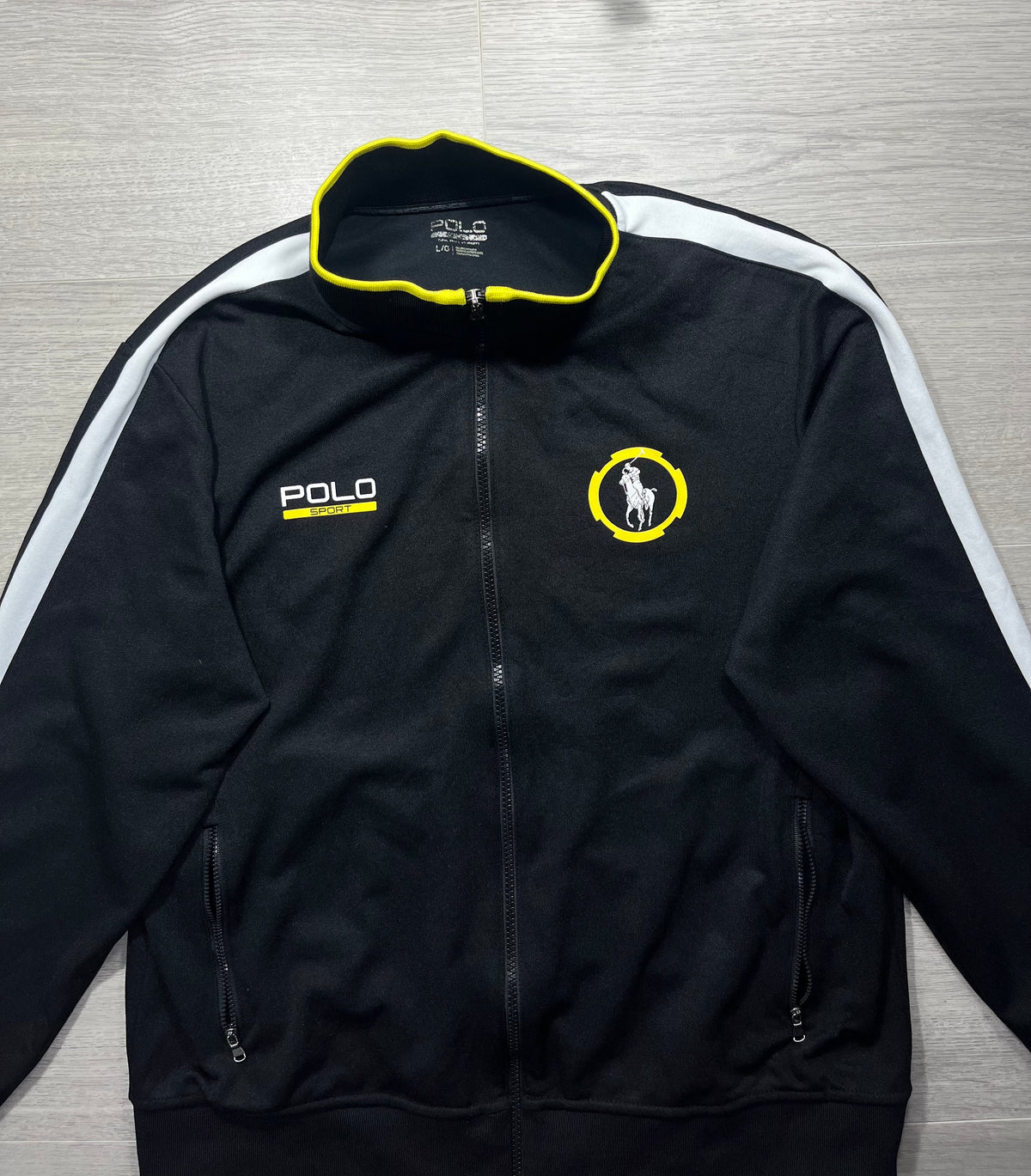 Polo Sport Ralph Lauren Track Fleece Zip Jacket Black Yellow White Size Large