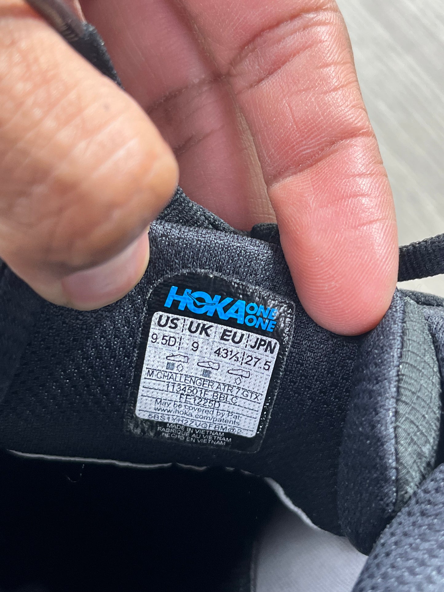 HOKA Challenger ATR 7 Gore-Tex Size 9 U.K. - 1134501F-BBLC Black Running trainer shoes