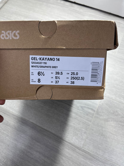 ASICS Gel-Kayano 14 White Graphite Grey Size 5.5 U.K. - 1203A537-110 Running trainer shoes