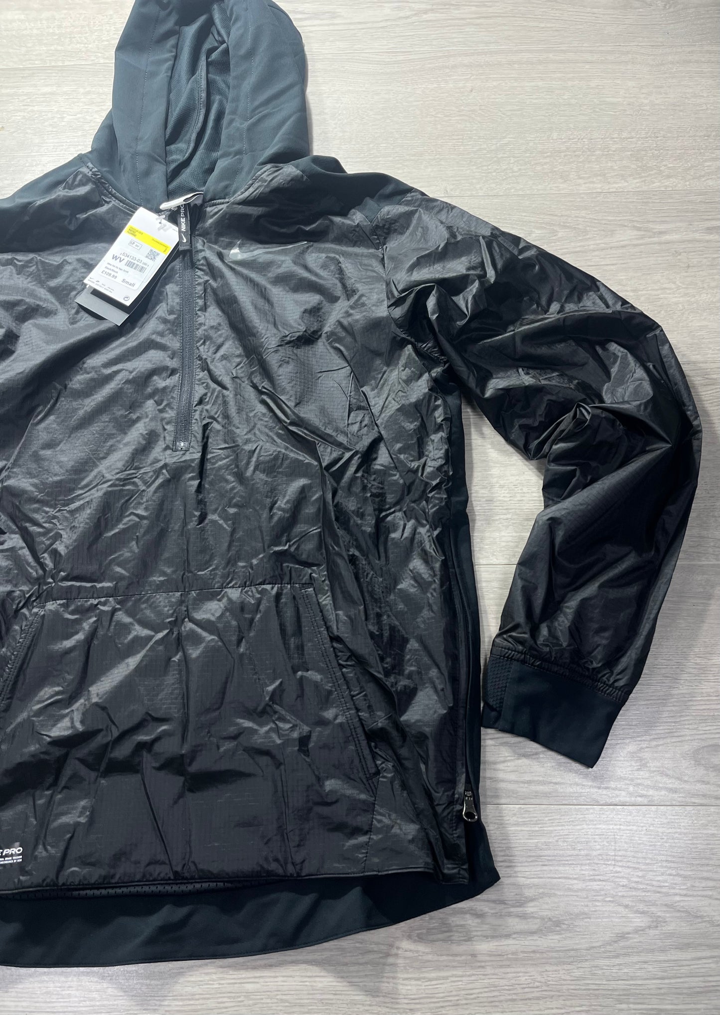Men's Nike Pro Repel Half Zip Black Hooded Training Running Windbreaker Jacket - DM5536-100 - Size Small